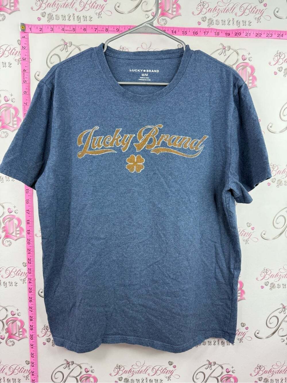 Lucky Brand Blue Short-Sleeve Logo Tee with Gold Script